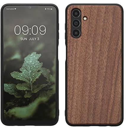 kwmobile Hülle kompatibel mit Samsung Galaxy A04s Hülle - Holz Case - stoßfestes Handy Cover - TPU Handyhülle in Dunkelbraun