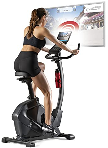 FitEngine Heimtrainer & Ergometer mit professionellem Aluminium-Schwungrad | 24 Widerstandsstufen, 28 Trainingsprogramme, verstellbarer Sportsattel, App-kompatibel | Bis 120kg, 195cm Größe