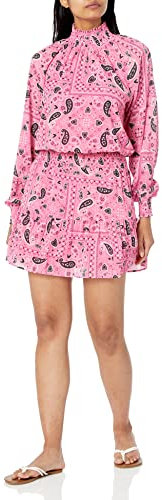 HUGO Damen Schal Print High Neck gesmokt kurzes Kleid, Bright Magenta, 36