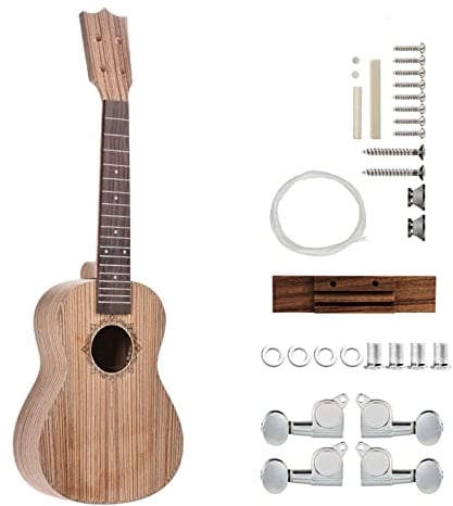Guitar DIY Kit Unfertige 23 '' 26 '' Ukulele 4 Saiten Gitarre Bausatz Zebrawood Korpus Griffbrett Pegs Saiten Stegmutter (Color : 23 Inch)