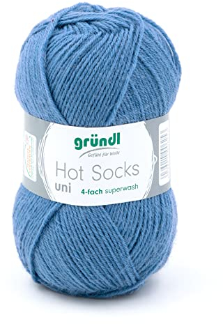 Sockenwolle 4fädig uni 50g | Gründl Hot Socks 4-fädig einfarbig | Strumpfwolle Sockengarn (4ply, 4fach) | 75% Wolle, 25% Polyamid | Socken stricken und häkeln (11 - jeansblau)