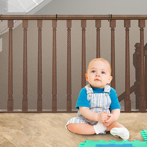 6 Metros Red de seguridad infantil, Red de Protección Contra Caídas para Escaleras, Barandillas de Balcones y Vallas, Robusta y Ajustable para Niños, Mascotas, Juguetes, 6*0,9 Metros Marrón, amo nenes