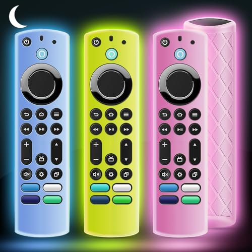 OneBom Silikon-Fernbedienungshülle für Firetv 4K Max (2. Generation), Insignia, Pioneer, Omni (QLED), leuchtet im Dunkeln, mit Umhängeband, leicht, rutschfest, stoßfest, leuchtet blau, leuchtendes