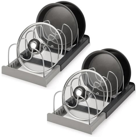 LDXDRU Lot de 2 supports de couvercles de casseroles, réglables, pour tiroir, organiseur de couvercle de cuisine, extensible, parfait pour les poêles, les casseroles et les couvercles