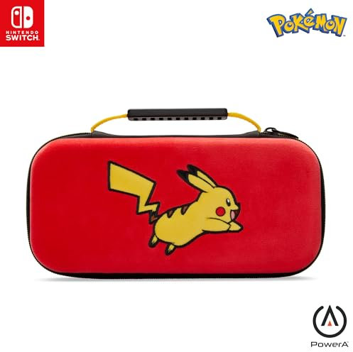 PowerA Funda Protectora Nintendo Switch, Switch Lite y Modelo OLED, Funda Protectora rígida con asa de Transporte y Almacenamiento para 9 Tarjetas de Juego, Oficial: Pokemon; Pikachu Jump