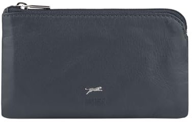 JAGUAR Porte-clés pour homme et femme en cuir véritable, 2 poches avec fermeture éclair et crochets avec boîte cadeau, bleu foncé, Taille Unique
