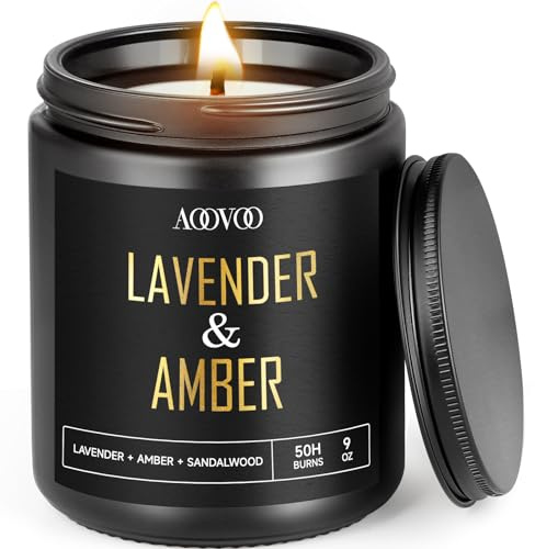 AOOVOO Duftkerzen Männer im Glas - Lavendel Amber duftend, 255g Natürliche Sojawachskerze Geschenk für Frauen Männer, 50 Stunden Brenndauer