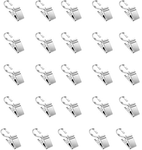 25 PCS Curtain Hooks Curtain Clips with Hook,Stainless Steel Clips for Hanging,Light Clips for Christmas String Lights Photo Art Craft Display Home Decoration,Garden Courtyards Decoration(Silver)