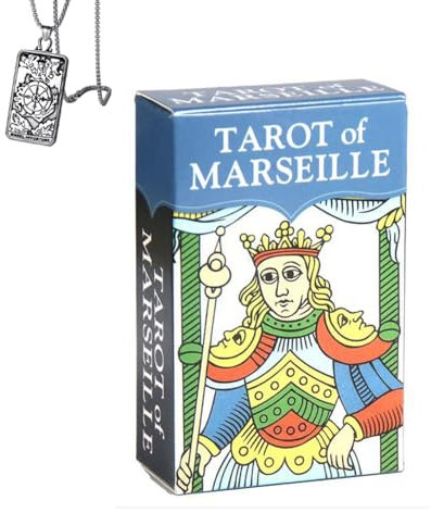 Genérico Tarot of Marseille - Deck tamaño Bolsillo para Principiantes con Collar - Fácil de Usar, diseño Minimalista