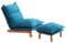 Relaxsessel mit Hocker Modern Untergestell aus Massivholz 90°-180° Verstellbare Rückenlehne Abnehmbar und Waschbar Lesesessel für Wohnzimmer, Schlafzimmer(Blue)