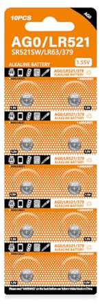 Ruiogoe 10Pcs AG0 Batteries Button Cell Battery 1.55V SR521SW LR521 SR521 Alkaline Coin Batteries For Calculator Watches Toy