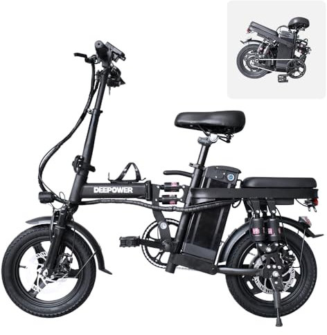 DEEPOWER Bicicletta elettrica pieghevole, 14 bicicletta elettrica, batteria rimovibile 48V 10Ah, motore 250W, freni a doppio disco, E-bike Per Pendolari Urbani (10Ah)