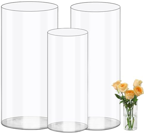 Wintfarm Vase,3 Set Acryl Zylindervase,Klare Langlebige Unzerbrechliche Vasen,Vase Kunststoff für Blumenarrangements, Tischdeko,Hochzeits-Mittelstücke, Heimwerken (20x10 und 25x12 und 25x15cm)