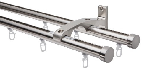 DécoProfi Gardinenstange Innenlauf 2-läufig Set Ø 20 mm Edelstahloptik (nickel gebürstet) I Länge: 240cm Aluminium für Wandmontage I Als Gardinenschiene & Vorhangstange geeignet