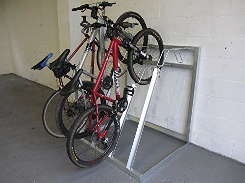 BWT 4-Bike Semi Vertical Bike Rack – Space-Saving Commercial & Home Bicycle Storage Solution – Galvanized Steel, Modular & Expandable Design