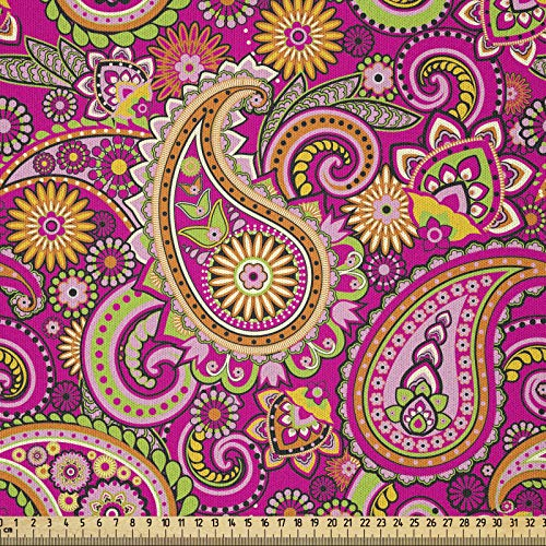 ABAKUHAUS Paisley Stoff als Meterware, Lebhafte Blumen und Punkte, Microfaser Multi Zweck Dekostoff für Kunsthandwerke, 3M (230x300cm), Mehrfarbig