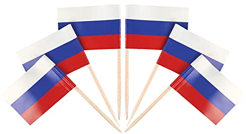 QQSD Russland Zahnstocher-Flagge, russische kleine Mini-Cupcake-Flaggen, 100 Stück