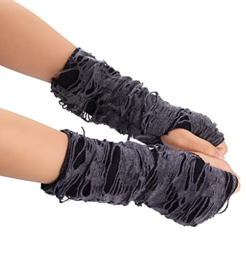 ASTER Handschuhe Damen Halloween Punk Strickhandschuhe Armstulpen Gothic Fingerlose Handschuhe Armwärmer Cosplay Rip Handschuhe Halloween Kostüm Party