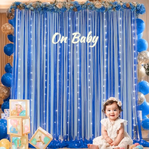Vorhänge mit Lichterkette, für Pariten, Hochzeit, 3 x 2,4 m, durchsichtiger Tüll-Hintergrund, Vorhang für Abschlussfeier, Babyparty, Geburtstag, Party, Abschlussball, Fotoshooting