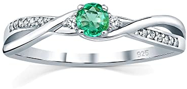 SILVEGO Damen Ring aus 925 Sterling Silber mit echtem grünem Smaragd und Brilliance Zirconia