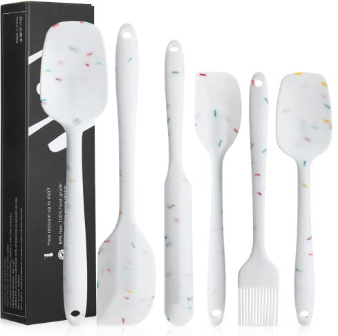 6 Piece Silicone Spatula Set - Heat Resistant Nonstick Spatulas Set with Stainless Steel Core, Food Grade Silicone Spatulas for Baking Cooking Mixing Kitchen Utensils Set - Dishwasher Safe (White)