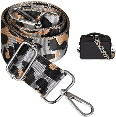 worahroe Replacement Handbag Straps Leopard Print Nylon, Adjustable 3.8cm Wide/31.5-51.18 inches long Shoulder Bag Straps with Silver Clips For Bag Straps for Handbag Canvas Crossbody Bag Deep Gray