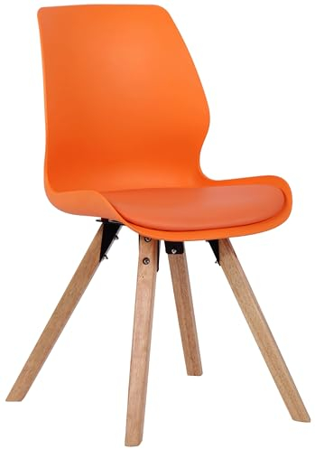 CLP Besucherstuhl Luna Kunststoff I Stoff I Samt I Kunstleder I Lehnstuhl mit Holzgestell, Farbe:orange, Material:Kunststoff