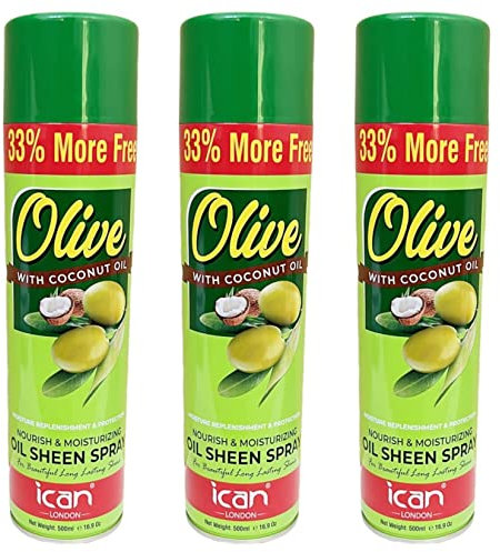 ican London Olive Oil Moisturizing Sheen Spray With Coconut Oil 3 x 500ml (Trio Pack)