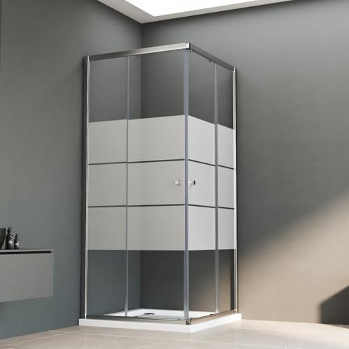 Duschkabine Milchglas, Duschkabine 80x80cm Eckeinstieg mit Schiebetüren 6mm ESG Glas Duschabtrennung Dusche Duschwand Höhe 185cm