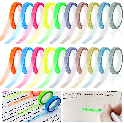 20 Rollen Textmarker-Klebeband,6mm*5m Highlight Strips Abnehmbare Fluoreszierende Farbige Tags,Farbiges Transparentes klebeband Haftnotizen Rollen für Schüler Lehrer Büro Hause