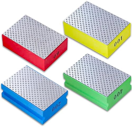 Vegena 4pcs Diamond Hand Polishing Pads, Diamond Polishing Pads, Polishing Grinding Block, Diamond Sanding Block Sanding Blocks For Ceramic Tile Glass Grinding Sanding Concret（60#,100#,200#,400#）