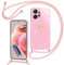 Yichu Coque pour Xiaomi Redmi Note 12 4G avec Cordon, Glitter Silicone Housse avec Collier, Réglable Lanyard Case avec Motif Coeur d'amour, Etui Protection Cover pour Redmi Note 12 4G, Rose