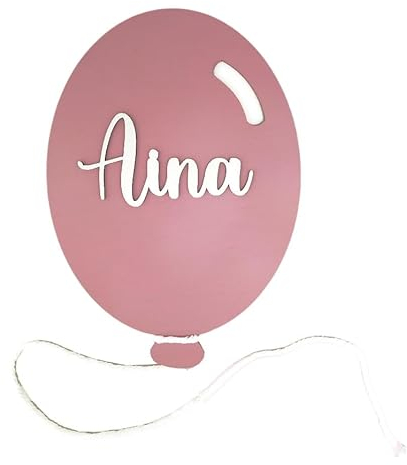 Placa forma de globo con nombre personalizado | Decoración infantil bebé | Decoración en Madera | Decoración Infantil con Nombre | Cartel para Puerta y Pared | Lulamuk (Globo en relieve)