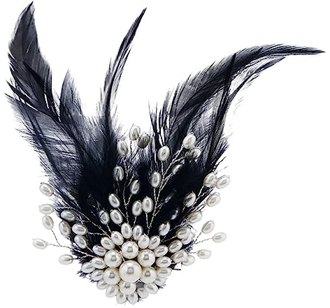 Accessoires Cheveux Broche Pour Femmes, iSpchen Broche De Plume De Perle Artificielle éPingle à Cheveux Corsage Chapeau Plume DéCoration Vintage Bijoux De FêTe De Thé Pour Costume,Noir
