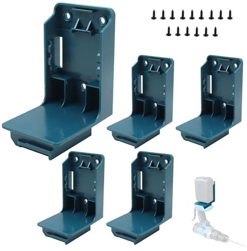 Compatible with Makita 18V Battery 5 Packs Tools Drill Mount Holder Mounts Dock Holder Fit for BL1860 BL1850 BL1840 BL1830,2 IN 1 Battery &Drill Tools Holder Dock Hanger with Screws