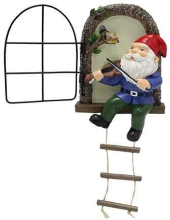 Surakey Zwerg Geige, Elf Out The Door Tree Hugger, Gartenzwerg mit Leiter Gartenstatue Zwerg Harz Zwerg Figur, Hängende Gartenzwerge Baum Zwerg Dekoration für Terrasse Rasen Ornament