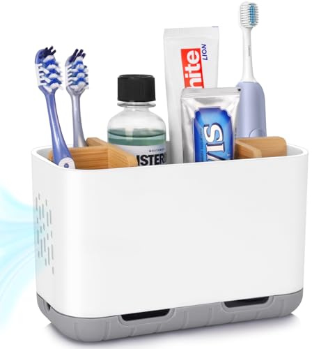 PARKMANI Electric Toothbrush Holders for Bathrooms, Toothbrush and Toothpaste Holder, Detachable Bathroom Toothbrush Caddy With Drainage for Family, Kids (White, Large)