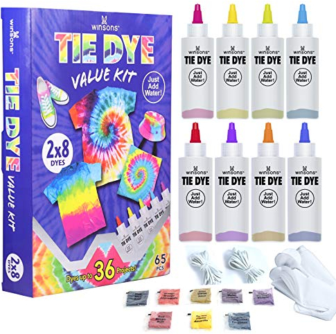 WINSONS Tie Dye Kit, 8 Colours Non Toxic Permanent Fabric Dye Art supplies for Kids Women for Homemade Party Creative Group Activities DIY Gift