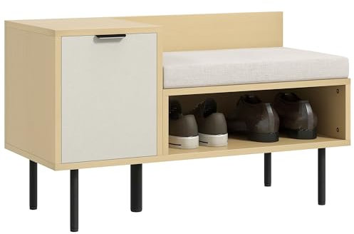 HOMCOM Banco Zapatero Zapatero de Entrada Recibidor con Cojín Puerta Estante y Asiento para Salón Pasillo Dormitorio 80x35x47 cm Natural