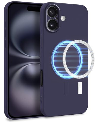 MyGadget Cover [ Compatibilita con MagSafe ] compatibile con Apple iPhone 16 Plus - Custodia in Silicone Morbido a Doppio Strato – Case con Protezione Fotocamera & Fodera Interna - Viola
