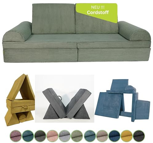 Pillows24 Kindersofa mit Schlaffunktion | Weiches Spielsofa aus Cordstoff | Bequemes Kinder Sofa mit abnehmbaren Bezügen | Ergonomische Kindercouch für Spielzimmer – Fancy Spielsofa für Kinder