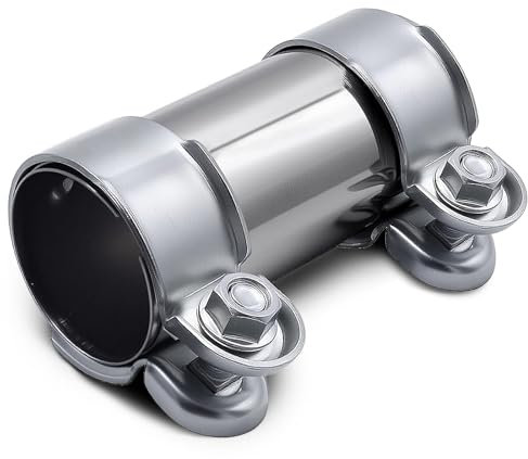 Collier Echappement 50 mm x 125 mm Acier Inoxydable Manchon Echappement Double Raccord Echappement Argent Collier de Serrage Echappement pour Voiture Moto