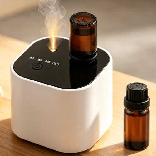 Aroma Diffuser Kabellos & Wasserlos - 2000mAh Akku, 100㎡ Reichweite - Kaltnebel Diffusor für Ätherische Öle mit 3 Modi & Zyklus-Funktion - Inkl. 10ml Weißtee Öl für Auto, Büro, Zuhause (Weiß)