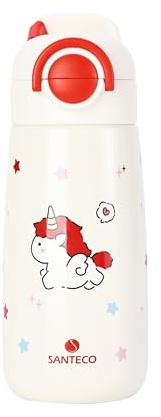 SANTECO Kinder Thermosflasche 500ml, Edelstahl 316L, Auslaufsicher, BPA-frei, Isoliert, Strohhalm, für Schule & Ausflüge