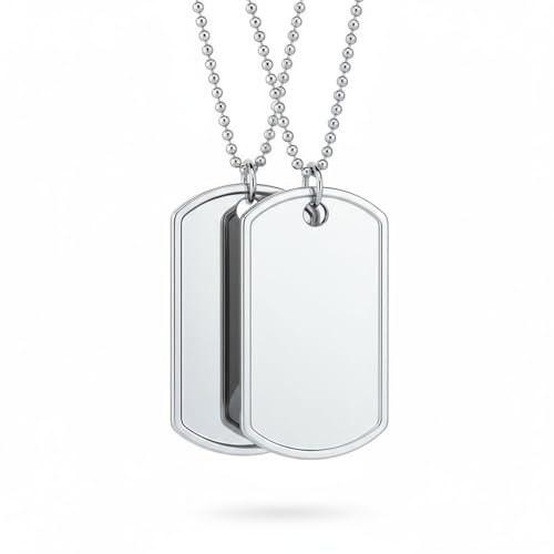 Bling Jewelry Satz Von Zwei Personalisierten Traditionellen Herren X Large Armee Militär Hundemarken Anhänger Halskette Für Männer Teenager .925 Sterling Silber Lange Perlenkette 20 Zoll Anpassbar