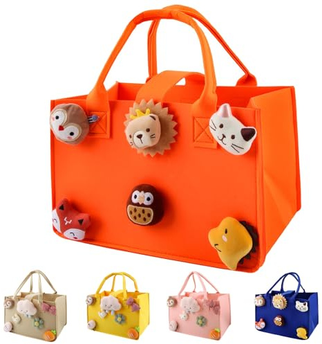 HUANYO Felt Storage Bag for Kids, 30x20x18 cm Colourful Toy Organiser with Handles, DIY Gift Bag for Holidays, Birthday, Christmas Presents (orange)