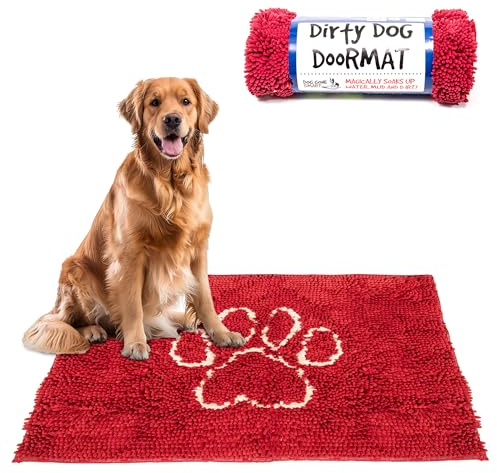 Dog Gone Smart Dirty Dog Microfiber Doormat, Super Absorbent Machine Washable with Non-Slip Backing, Large, Maroon