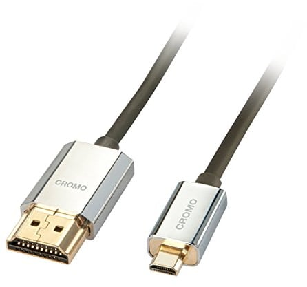 LINDY - Câble HDMI vers Micro HDMI A/D CROMO Slimline High Speed 3 Mètres avec Design Slimline, 4k@60Hz 10.2G 3D 1080p HDCP 2.2 ARC CEC Testé ATC Compatible avec TV, PC Monitor, Tablette, Caméra