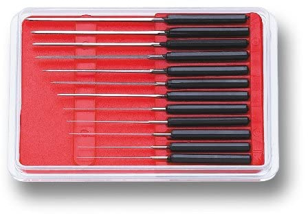 Assortimento di 12 alesatori per sferini secondi con manico BULLONGȮ per orologiai