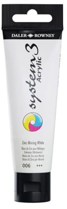 Daler-Rowney System3 Acrylic Paint, Plastic Tube, 2oz - 59 ml, Zinc Mixing White